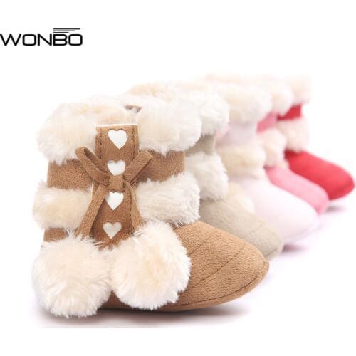 2019 Cute Ball Winter Boots Fashion Soft Bottom Baby Moccasin Baby First Walkers Baby Warm Boots Non-slip Boots for Baby Girls