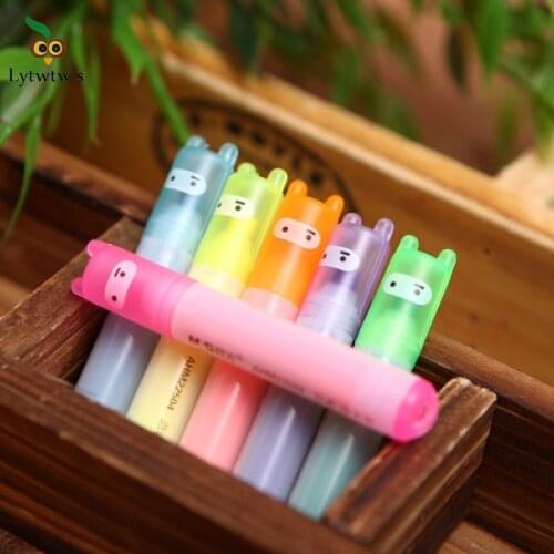 6 Pieces Lytwtws Cute Kawaii Mini Highlighter Creative Lovely Cartoon for Kids Korean Stationery School Office Supplies Gift