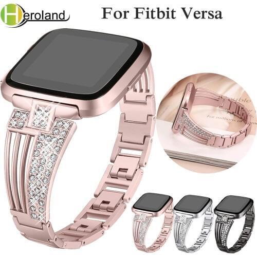 Accessories Stainless Steel bracelet Replacement WatchBands For Fitbit Versa Smart band metal Strap Wrist Band with diamond new