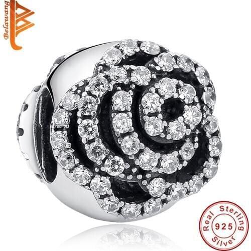 BELAWANG Wholesales Solid 925 Sterling Silver Apple Bead With Pink Crystal Fruit Charm Fit Original Bracelet DIY Women Jewelry