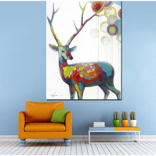 Free Shipping Modern Animal Paintings Hand Painted Deer Oil Paintings On Canvas Wall Art Unframed Bedroom Decoration Pictures