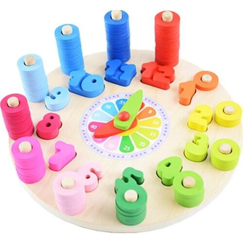 Montessori Clock Puzzle Toys Number Shape Color Matching Game Educational Wooden Learning Toys For Children Clock Teaching Aids
