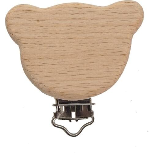 Chenkai 5PCS Wooden Bear Pacifier Clips Nature DIY Organic Eco-friendly Nature Baby Pacifier Rattle Teething Grasping Toy