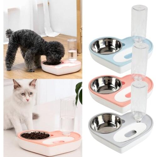 Double Pet Bowl Automatic Feeder Dog Cat Food Bowl with Water Dispenser Drinking Raised Stand Dish Bowls with Pet Supplies