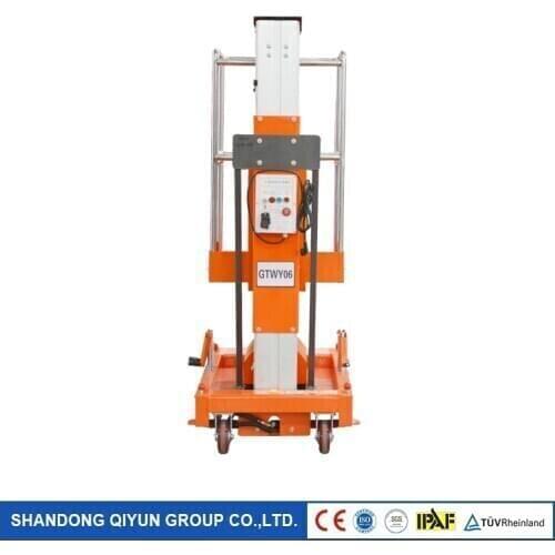 Qiyun CE ISO 100-150kg Hydraulic Electric Manlift Remote Control Hydraulic single Aluminum Alloy Lift
