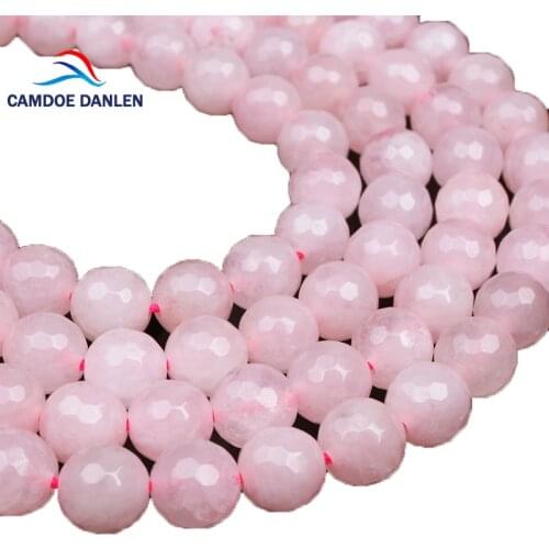 Natural Stone Faceted Rose Pink Quartz Beads Round 6 8 10 12MM Strand Loose Beads Diy Crystal Bracelet Necklace Jewelry Making