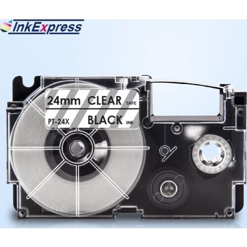 InkExpress 24mm Tape For CASIO XR-24X XR 24X Label Tape Black on Clear Printer Ribbon Tape For CASIO Label Maker KL-E300 KL-H50