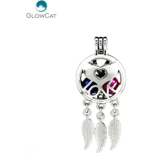 K727 5pcs/lot Silver Alloy Dream Catcher Love Heart Leaf Pearl Cage Pendant Fairytale Party Essential Oil Diffuser Locket
