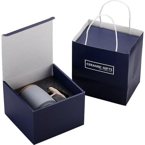 Ceramic Retro Coffee Cup Office Water Cup Filter Tea Cup with Cover Cups and Mugs Wooden Handle Caneca Birthday Gift Box