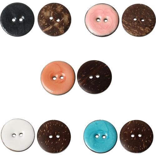 Coconut Shell Sewing Buttons Scrapbooking Handmade Round 2 Holes Enamel Mixed Color 25mm(1")Dia,10PCs new