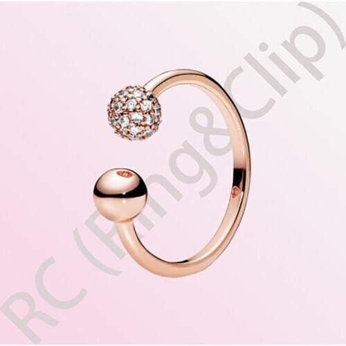 Authentic 100% 925 Sterling Silver Women Rings Rose Golden Rings Polished & Pave Bead Open Rings for Women Anniversary Jewelry