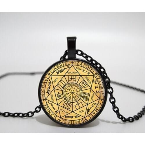 Hot! Seven angels engraved pendant necklace, statement glass necklace, womens dress accessories glass photo