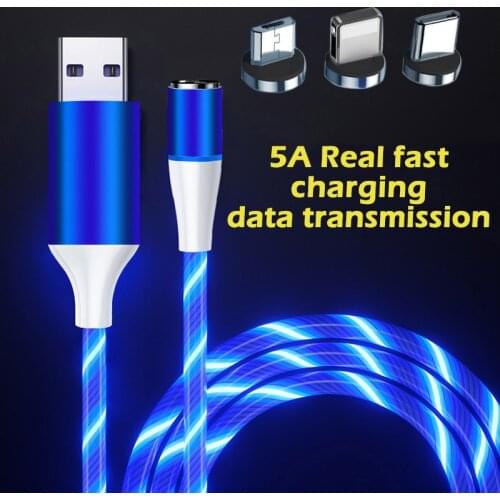 3A magnetic fast charging cable glowing Luminous Lighting Data cable usb type c phone charger for iphone huawei xiaomi cord