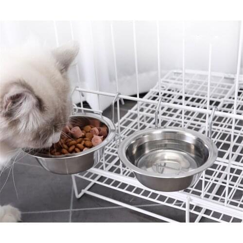 Pet Bowl Can Hang Stationary Dog Cage Bowls Stainless Steel Dog Cat Hanging Bowls Durable Puppy Kitten Feeder Water Food Bowl