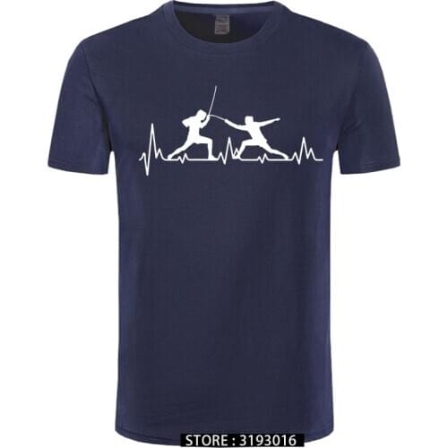 Summer Men T Shirt HeartBeat Fencing T Shirts Funny Short Sleeve Cotton Fencing Men T-Shirt Cool Gift Men Clothing