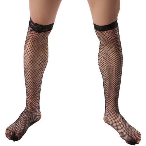 Man Sexy Stockings for Men Lingerie Small Mesh Over Knee Hosiery Stay Up Leg Tigh Lace Stocking Hot Exotic Apparel Sexy Clothes