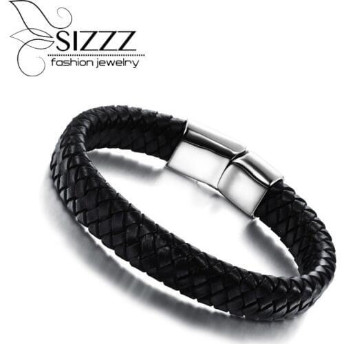 SIZZZ 18.5/20.5/22cm long Europe and the United States retro Bracelet&Bangles leather Bracelet&Bangles for men