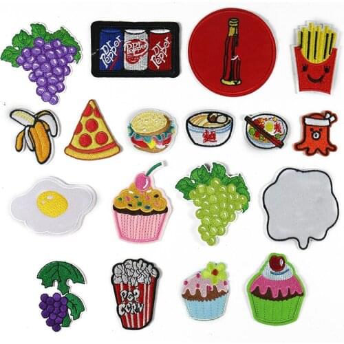 Poached Egg Sushi Hot dog Pizza Fruit Banana Embroidery Honey peach Patches for Clothing Iron Kids Clothes Appliques Badge