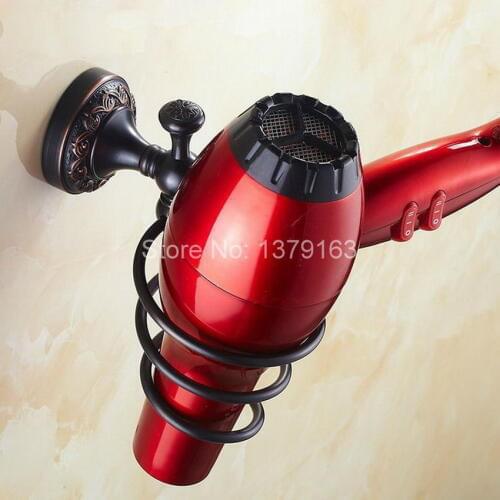 Black Oil Rubbed Bronze Carved Pattern Hair Dryer Holder Wall Mounted Dryer Holder Bathroom Accessories Bath Hardware aba468