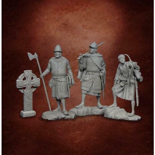 New Unassembled 1/32 54mm ancient stand warrior include 3 man and base Resin Figure Unpainted Model Kit