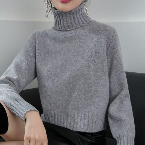 100% Pure Wool 2020 New Cashmere Sweater Woman High Neck Solid Color Pullover Fashion Plus Size Warm Knitted Bottoming Shirt
