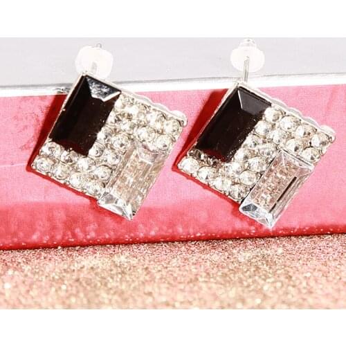 Earrings Black Square Geometric Earrings For Women Crystal Luxury Wedding Rhinestone Earring