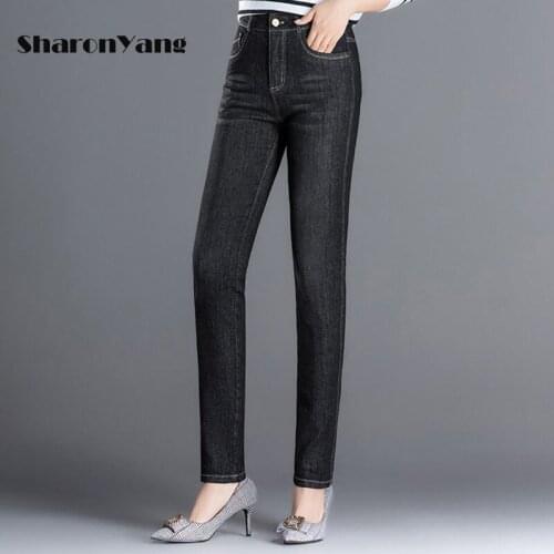 New Spring Autumn Pants Women High Waist Skinny Stretch Jeans Female Dark Blue Slim Fit Pants Middle Age Mom Trousers Plus-size