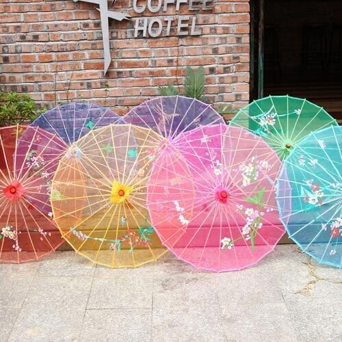 New 1 pc/lot 78cm Handmade painted flower design Silk Umbrella 7 colors Wedding party decorative Performance Prop Dance Umbrella
