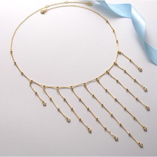 925 Sterling Silver Jewelry Gold Luxury CZ Cubic Zirconia Long Tassel Necklaces for Womens Girls Party Birthday Valentines Gifts