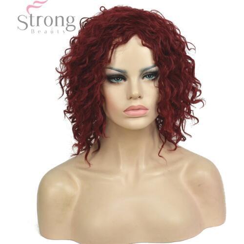StrongBeauty Womens Medium Kinky Curly Red African American Wig Synthetic Natural Full Wigs