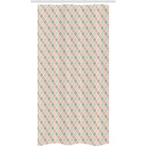 Pastel Tribal Shower Curtain Set Diagonal Squares Soft Colors Waterproof Fabric Narrow Bath Curtain Bathroom Decor with Hooks