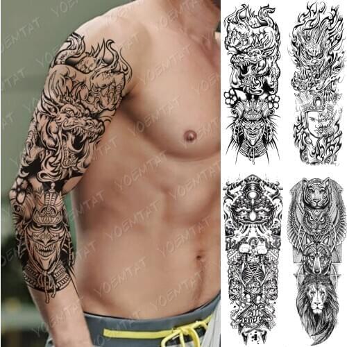 Large Arm Sleeve Tattoo Dragon Samurai Waterproof Temporary Tatto Sticker Japanese Buddha Body Art Full Fake Tatoo Men