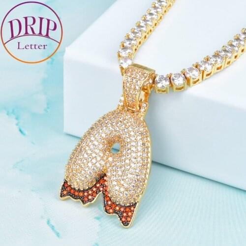 Bubble Letters With Red Color Dripping Pendant For Men Women Necklaces Hip Hop Rock Street Jewelry