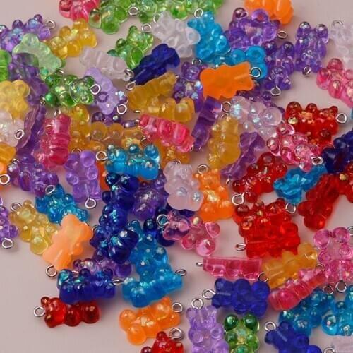 10pcs 22X11mm Resin Sequins Gummy Bear Charms for Jewelry Making Cartoon Earrings Pendants Necklaces Bracelets DIY Accessories