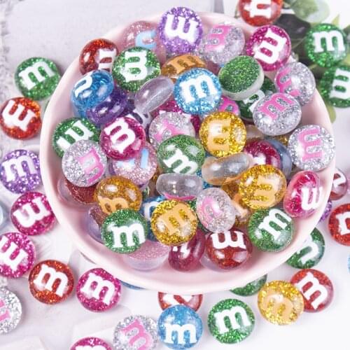 Mixed Glitter M Candy Beans 14*8mm Flatback Resin Craft Supplies DIY Mobile Phone Case Patch Clothing Jewelry Accessories 20Pcs