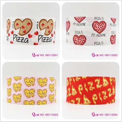 Q&N ribbon 16mm 22mm 25mm 38mm 50mm 75mm pizza printed grosgrain ribbon webbing 50yards/roll for hair tie free shipping