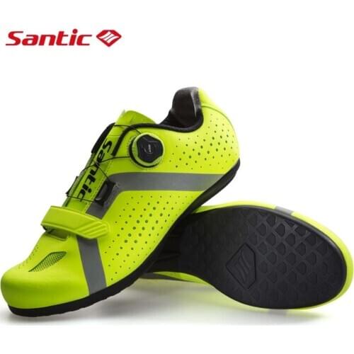 Santic Cycling Shoes Men Non Lock Reflective Road MTB Mountain Bike Shoes All Terrain Rubber Outsole Triathlon Leisure Sneakers
