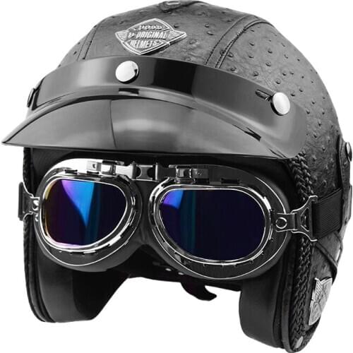 Open Face Half PU Leather 3/4 Helmet Personalized Off-road Vintage Retro Motorcycle Motorbike Helmets Accessorise