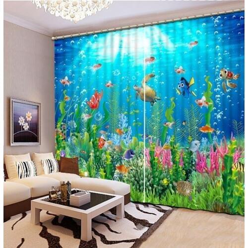 Custom 3d stereoscopic curtains Ocean World 3d curtains for bedroom living room blackout curtains glass beads curtain
