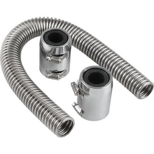 Universal 24" 610mm Chrome Flexible Radiator Hose with Polished End Caps Kit