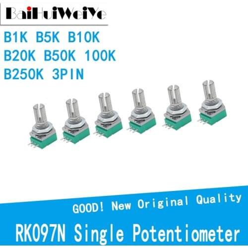 5PCS/LOT RK097N Amplifier Sealing Single Potentiometer 1K 5K 10K 20K 50K 100K 250K with a switch audio 3pin shaft 15mm