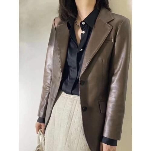 High Quality Spring Womens Ladys Thin Real Sheepskin Leather Women Slim Genuine Leather Jacket Coat