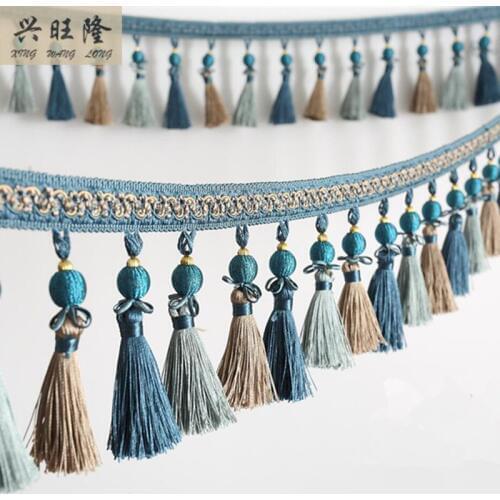 XWL New 6M/lot 11cm Wide Beads Curtain Lace Accessories Drapery Tassel Fringes Trim Ribbon DIY Sewing Home Textile Decor Fabrics