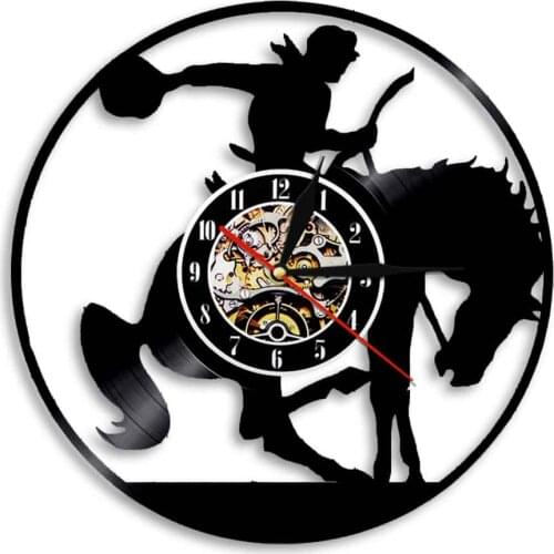 Western Night Light Cowboy Wall Lamp Horsebreaker Saddle Horse Vinyl Clock Decorative Clock Vintage Wall Art