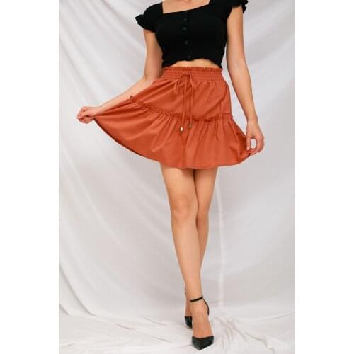 Women High Waist Drawstring Pleated Mini Skirts Sexy Elastic Waist Slim Solid A-line Skirt Vintage Fashion Cute Sweet Skirts