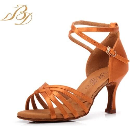 BD dance Women Latin Dance Shoes Satin Middle and high heelsSoft Sole Lady Sneaker Dance Shoes 211 Free Shipping