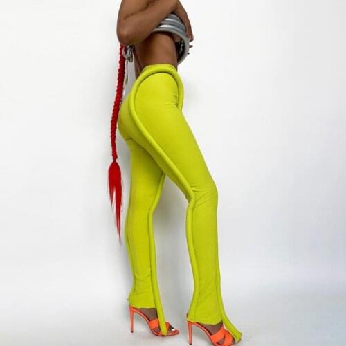 Neon Green Ribbed Fitness Women Leggings Fashion Streetwear Midi Waist 2021 Fall Pants Sporty Workout Leggins Casual Hot