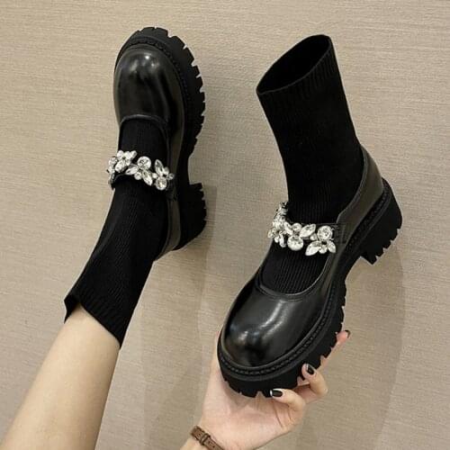 Womens Rubber Boots Autumn Shoes Boots-Women Crystal Luxury Designer Round Toe Rain Ankle 2021 Rhinestone Ladies Med
