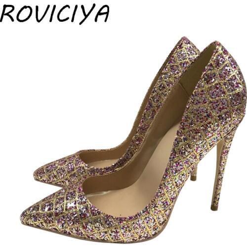 2019 ladies bling new pumps for women shoes female wedding shoes designer high heel spring autumn 8-12 cm 33-45 LF011 ROVICIYA