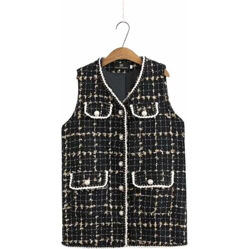 Plus size black white plaid sleeveless women spring autumn long vest coat 2021 new casual button ladies parka jackets female